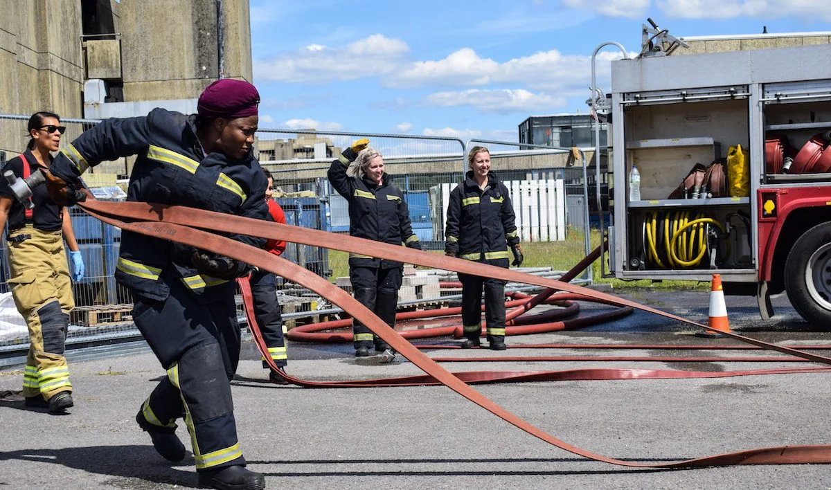 Firefighter hose-handling training