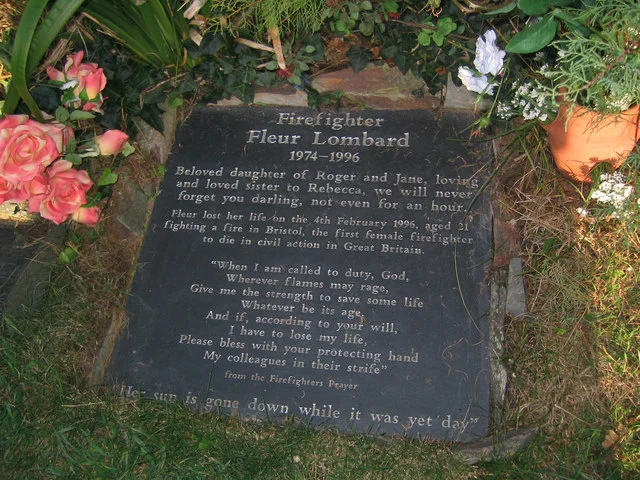 The memorial stone to Firefighter Fleur Lombard